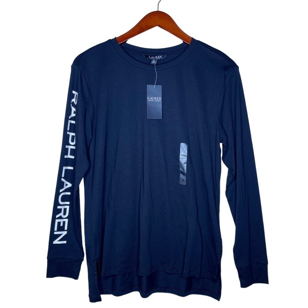 LAUREN RALPH LAUREN NWT Logo Long Sleeve Top in Black Size Medium